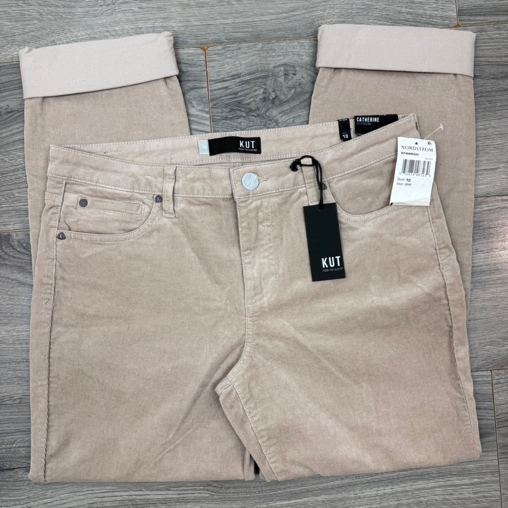 KUT from‎ the Kloth Catherine Boyfriend Corduroy Pants Sand Beige Size 10 NEW